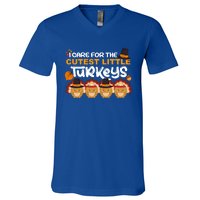 I Care For The Cutest Cool Turkey Nurse Thanksgiving Teacher Cool Gift V-Neck T-Shirt