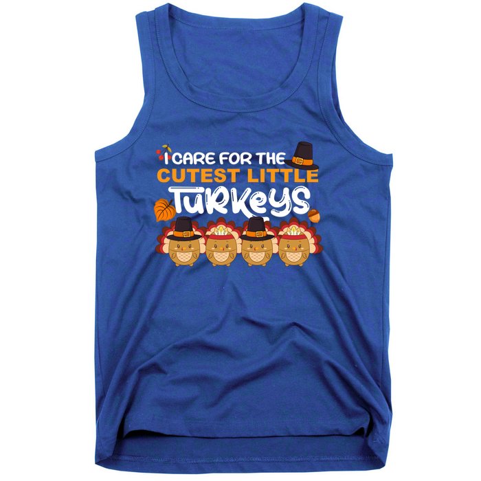 I Care For The Cutest Cool Turkey Nurse Thanksgiving Teacher Cool Gift Tank Top