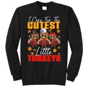 I Care For The Cutest Little Turkeys Thanksgiving Day Women Tall Sweatshirt