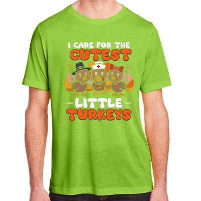 I Care For The Cutest Little Turkeys Thanksgiving Fall Nurse Adult ChromaSoft Performance T-Shirt