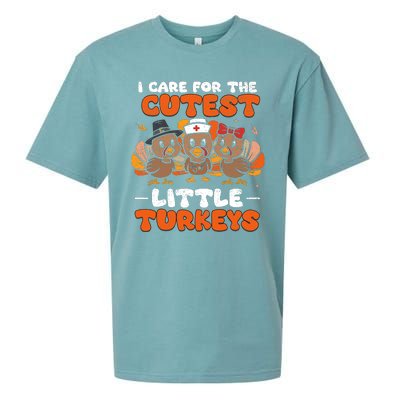 I Care For The Cutest Little Turkeys Thanksgiving Fall Nurse Sueded Cloud Jersey T-Shirt