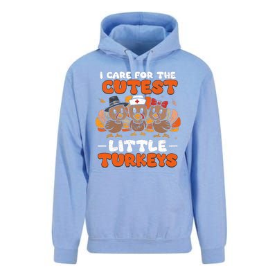 I Care For The Cutest Little Turkeys Thanksgiving Fall Nurse Unisex Surf Hoodie