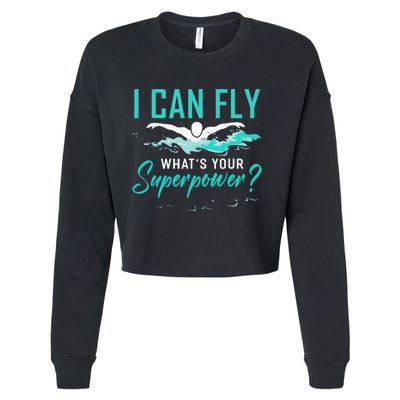 I can fly whats your superpower funny swimmer Cropped Pullover Crew