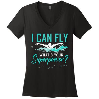 I can fly whats your superpower funny swimmer Women's V-Neck T-Shirt