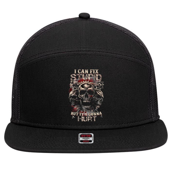 I Can Fix Stupid But Its Gonna Hurt Cool Skull 7 Panel Mesh Trucker Snapback Hat