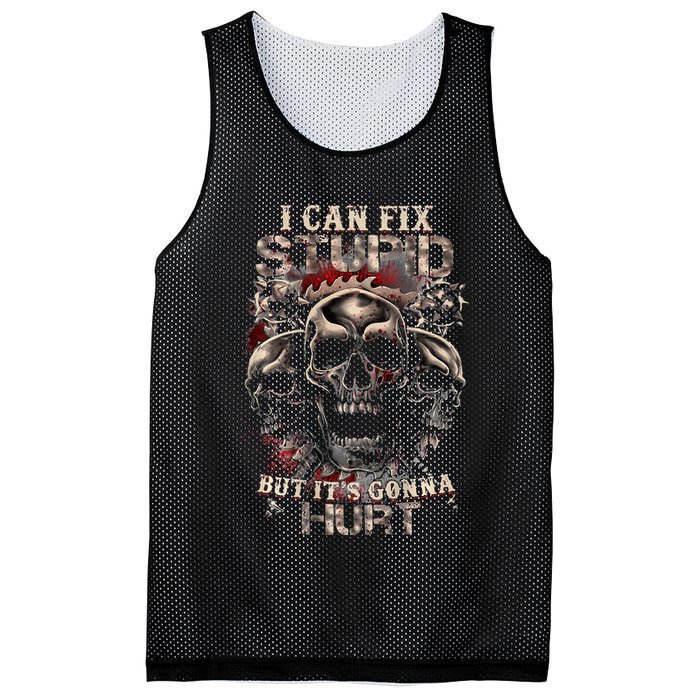 I Can Fix Stupid But Its Gonna Hurt Cool Skull Mesh Reversible Basketball Jersey Tank