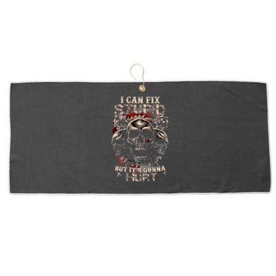 I Can Fix Stupid But Its Gonna Hurt Cool Skull Large Microfiber Waffle Golf Towel