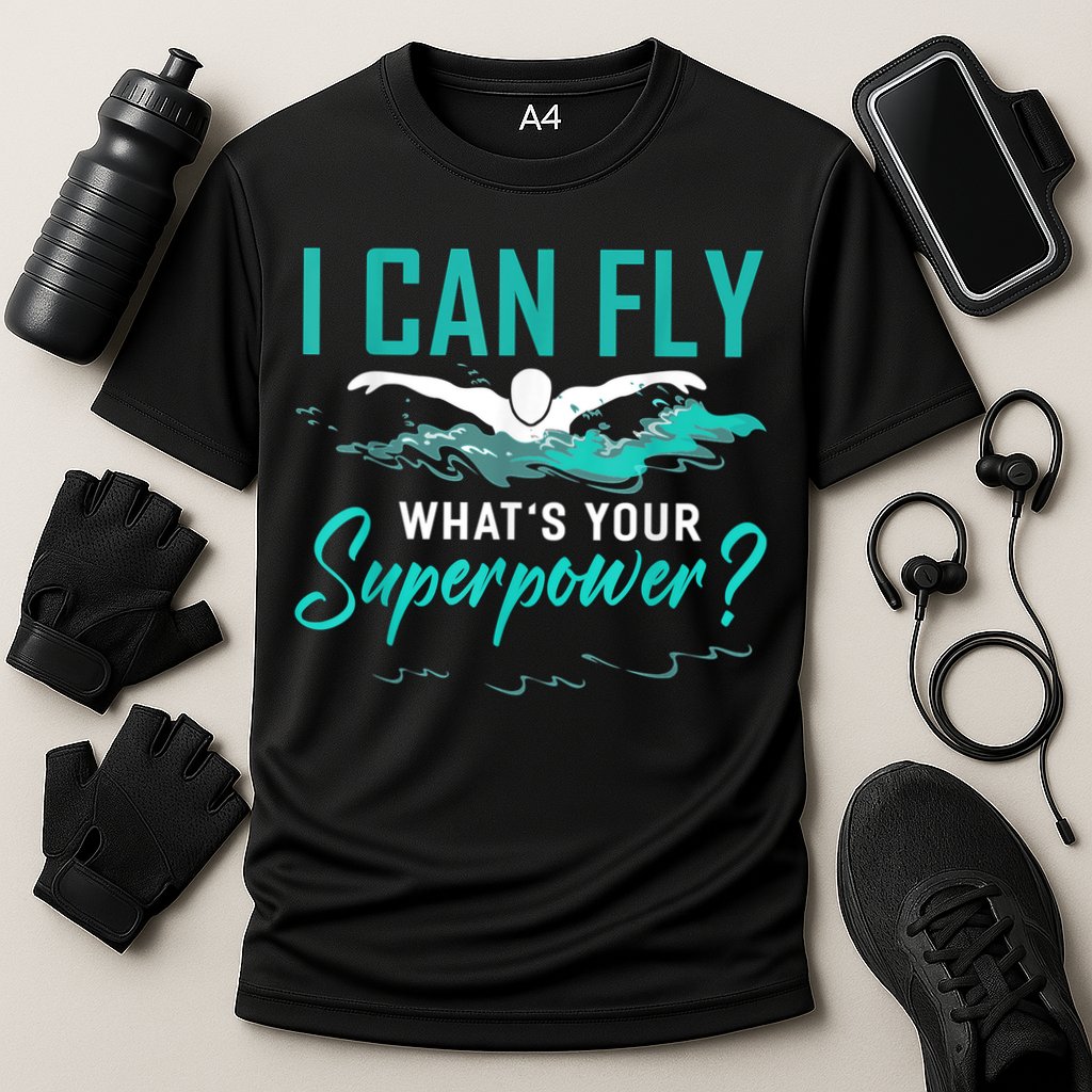 I Can Fly Whats Your Superpower Swimmer Tee Swimming Performance Shirt