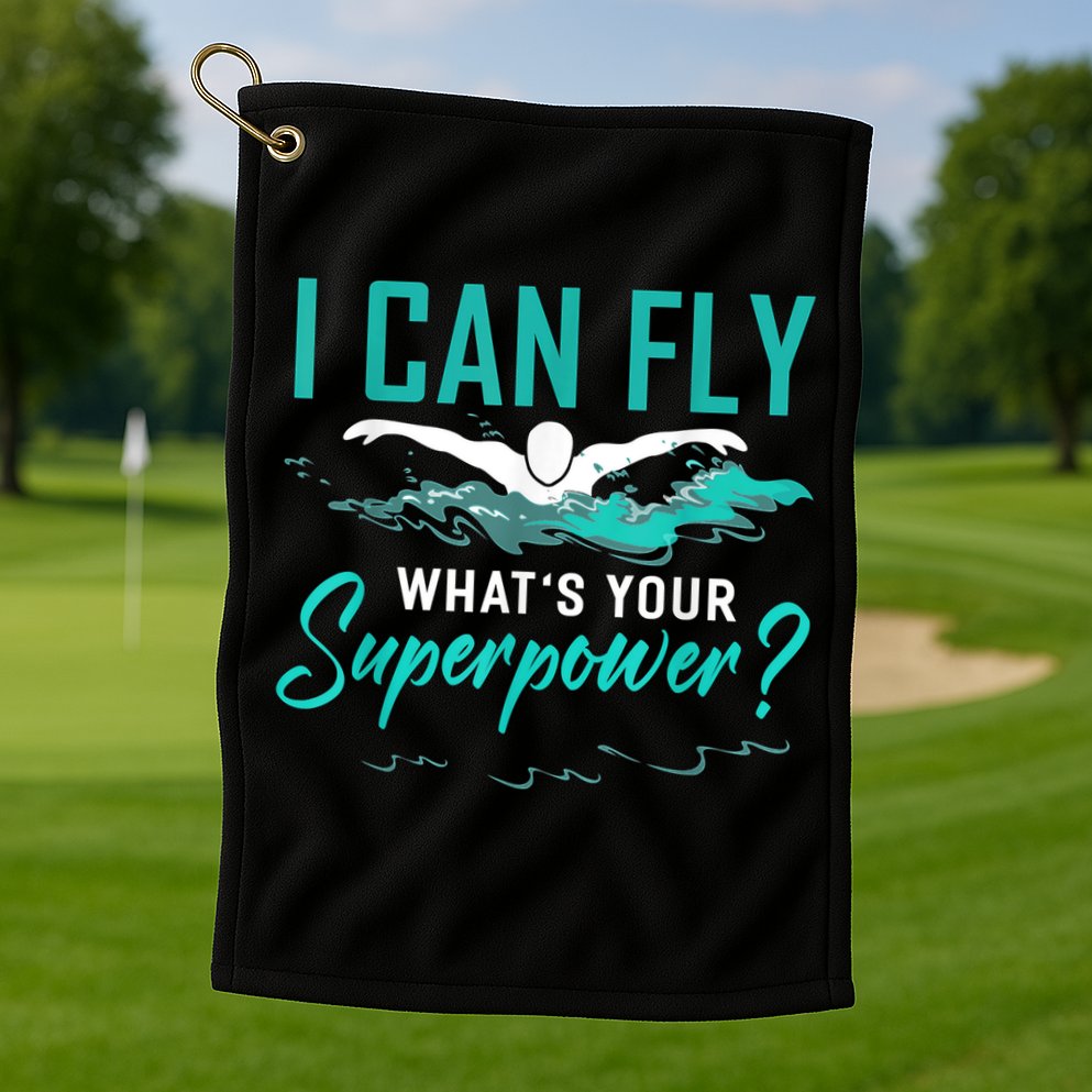 I Can Fly Whats Your Superpower Swimmer Tee Swimming Golf Towel