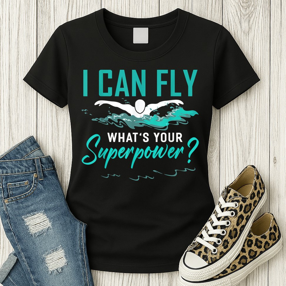 I Can Fly Whats Your Superpower Swimmer Tee Swimming Womens T-Shirt