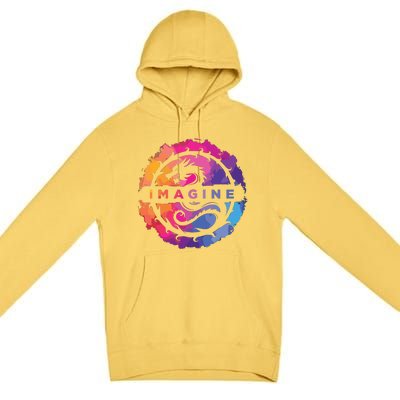 Imagine Colorful Fantasy Retro Dragon Premium Pullover Hoodie