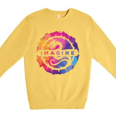 Imagine Colorful Fantasy Retro Dragon Premium Crewneck Sweatshirt