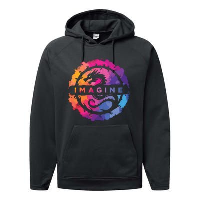 Imagine Colorful Fantasy Retro Dragon Performance Fleece Hoodie