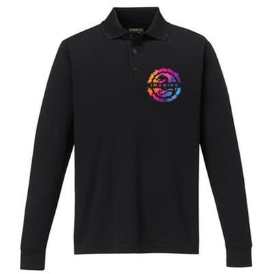 Imagine Colorful Fantasy Retro Dragon Performance Long Sleeve Polo