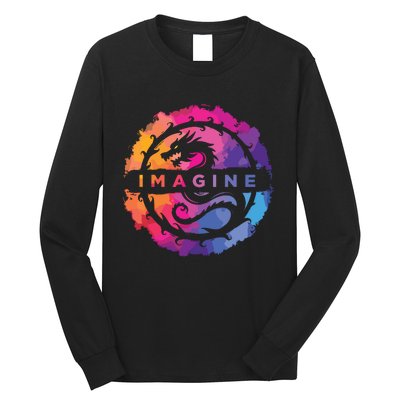 Imagine Colorful Fantasy Retro Dragon Long Sleeve Shirt