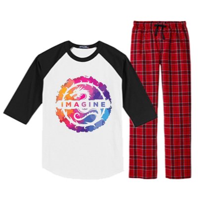 Imagine Colorful Fantasy Retro Dragon Raglan Sleeve Pajama Set