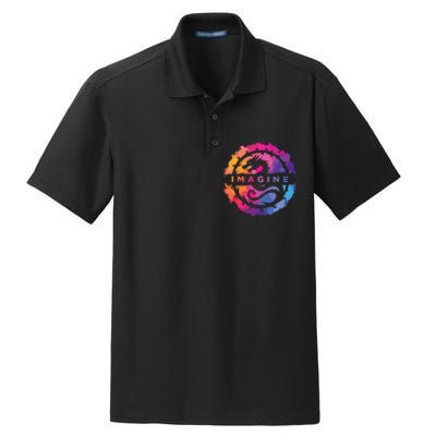 Imagine Colorful Fantasy Retro Dragon Dry Zone Grid Polo