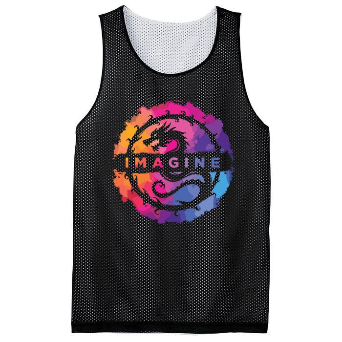 Imagine Colorful Fantasy Retro Dragon Mesh Reversible Basketball Jersey Tank