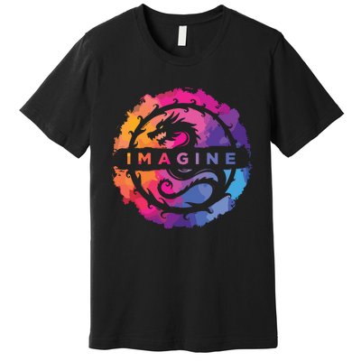 Imagine Colorful Fantasy Retro Dragon Premium T-Shirt