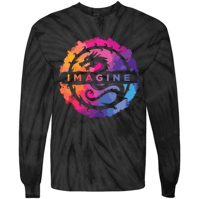 Imagine Colorful Fantasy Retro Dragon Tie-Dye Long Sleeve Shirt