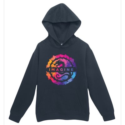 Imagine Colorful Fantasy Retro Dragon Urban Pullover Hoodie