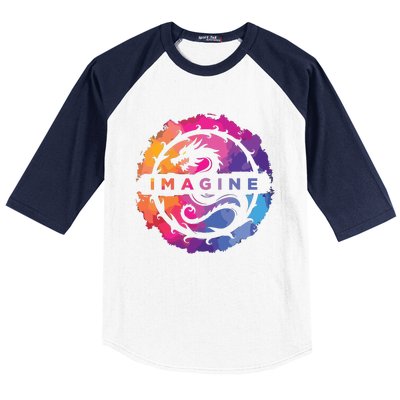 Imagine Colorful Fantasy Retro Dragon Baseball Sleeve Shirt