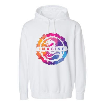 Imagine Colorful Fantasy Retro Dragon Garment-Dyed Fleece Hoodie