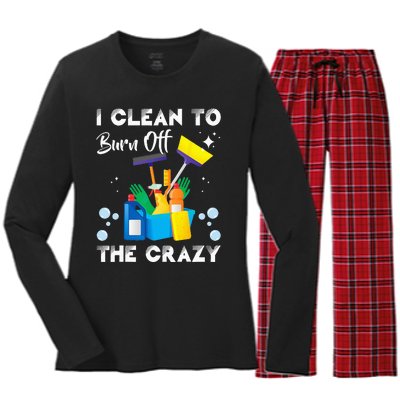 I Clean Funny Housekeeping Housekeeper Cleaner Graphic Women's Long Sleeve Flannel Pajama Set 