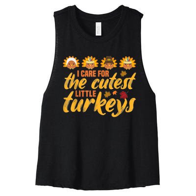 I Care For The Cutest Turkeys Nicu Nurse Thanksgiving Women's Racerback Cropped Tank