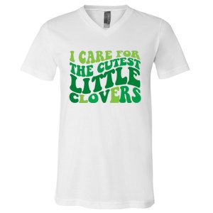 I Care For Cutest Clovers Nurse St Patricks Day V-Neck T-Shirt