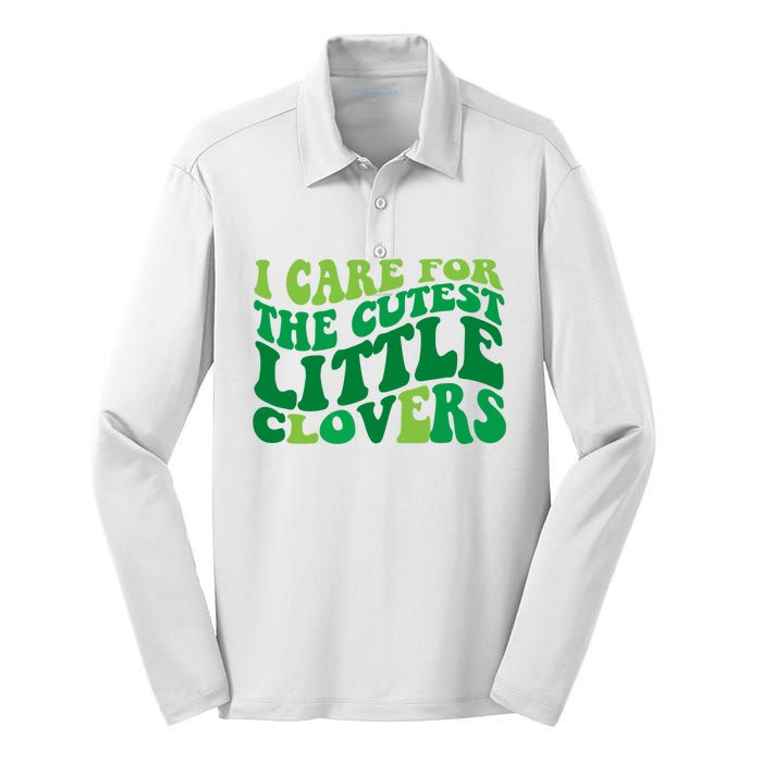 I Care For Cutest Clovers Nurse St Patricks Day Silk Touch Performance Long Sleeve Polo