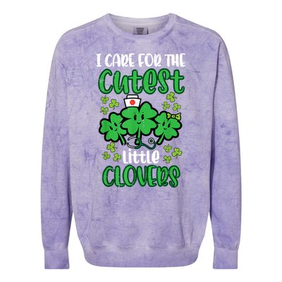 I Care For Cutest Clovers Nurse St Patricks Day Colorblast Crewneck Sweatshirt