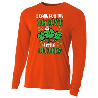 I Care For Cutest Clovers Nurse St Patricks Day Cooling Performance Long Sleeve Crew