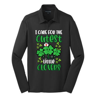 I Care For Cutest Clovers Nurse St Patricks Day Silk Touch Performance Long Sleeve Polo