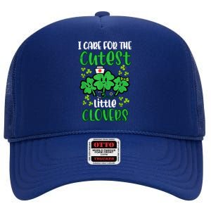 I Care For Cutest Clovers Nurse St Patricks Day High Crown Mesh Back Trucker Hat