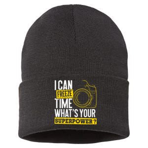 I Can Freeze Time Superpower Photographer Camera Sustainable Knit Beanie