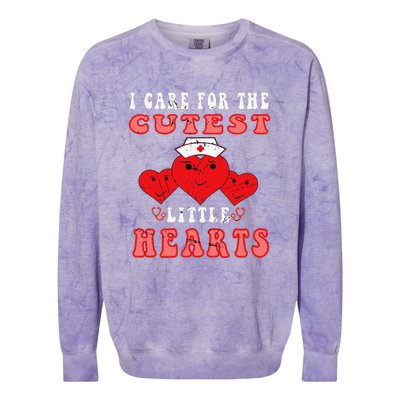 I Care For The Cutest Little Hearts Groovy Nurse Valentines Colorblast Crewneck Sweatshirt