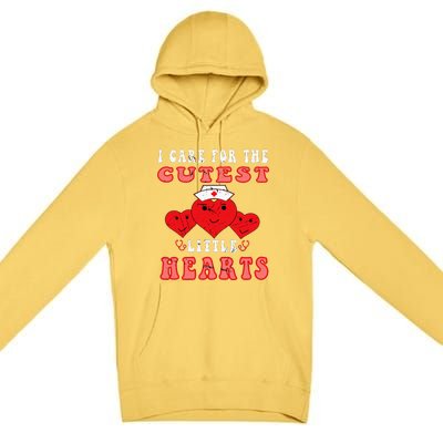 I Care For The Cutest Little Hearts Groovy Nurse Valentines Premium Pullover Hoodie