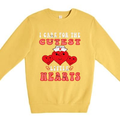 I Care For The Cutest Little Hearts Groovy Nurse Valentines Premium Crewneck Sweatshirt