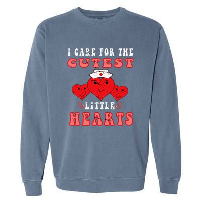 I Care For The Cutest Little Hearts Groovy Nurse Valentines Garment-Dyed Sweatshirt