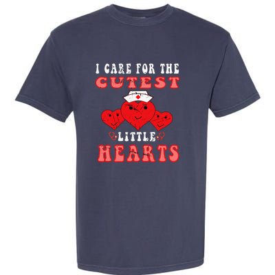 I Care For The Cutest Little Hearts Groovy Nurse Valentines Garment-Dyed Heavyweight T-Shirt