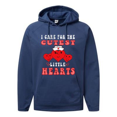 I Care For The Cutest Little Hearts Groovy Nurse Valentines Performance Fleece Hoodie