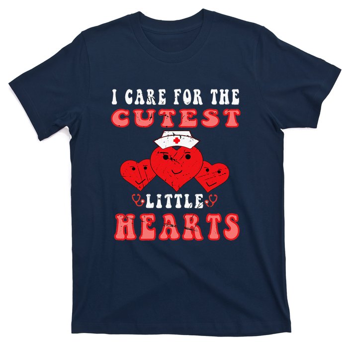 I Care For The Cutest Little Hearts Groovy Nurse Valentines T-Shirt