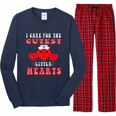 I Care For The Cutest Little Hearts Groovy Nurse Valentines Long Sleeve Pajama Set