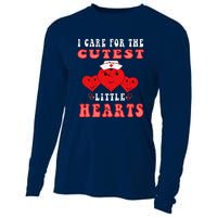 I Care For The Cutest Little Hearts Groovy Nurse Valentines Cooling Performance Long Sleeve Crew