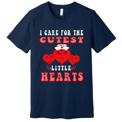 I Care For The Cutest Little Hearts Groovy Nurse Valentines Premium T-Shirt