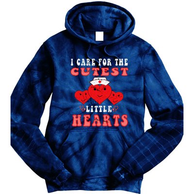 I Care For The Cutest Little Hearts Groovy Nurse Valentines Tie Dye Hoodie