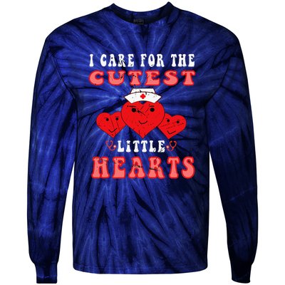 I Care For The Cutest Little Hearts Groovy Nurse Valentines Tie-Dye Long Sleeve Shirt