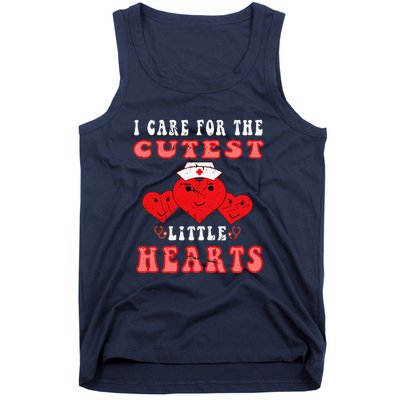 I Care For The Cutest Little Hearts Groovy Nurse Valentines Tank Top