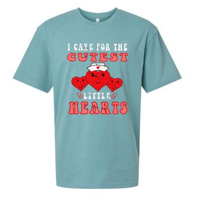 I Care For The Cutest Little Hearts Groovy Nurse Valentines Sueded Cloud Jersey T-Shirt